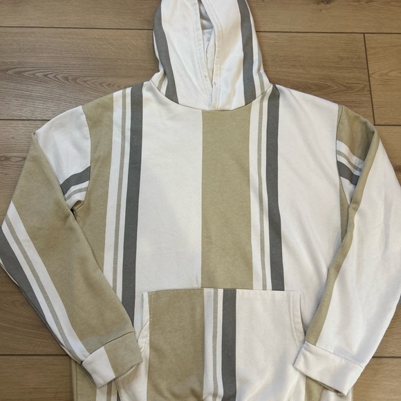 Denim & Flower Tops - Denim & Flower‎ Beige and Gray Striped Hoodie